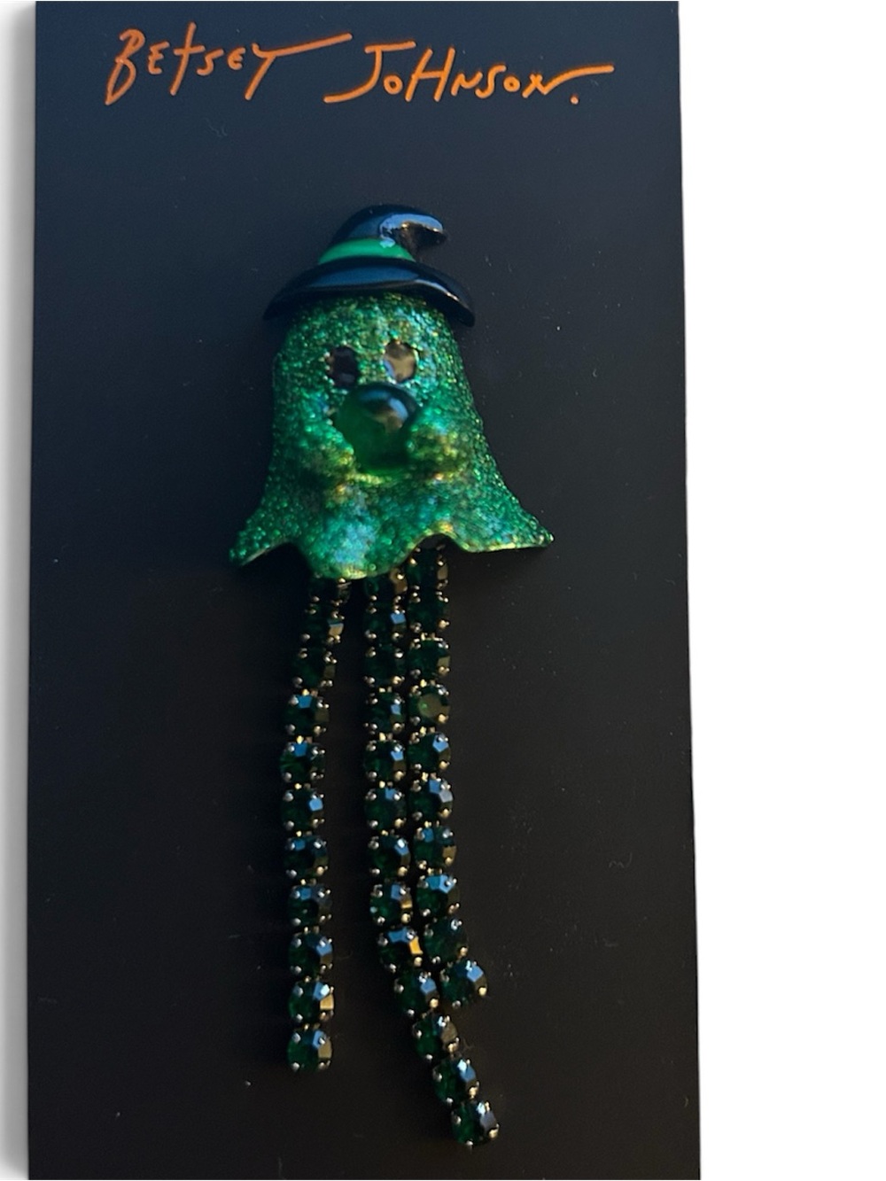 Betsey Johnson Green Glitter Ghost Wall Accent with Dangling Rhinestones